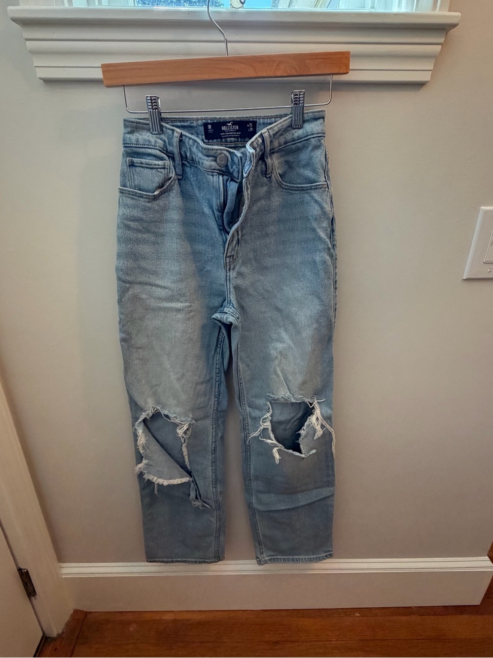 Hollister Light Blue Distressed Wide Leg Jeans